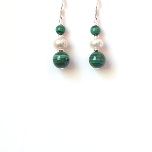 Green Earrings with Malachite Pearls and Sterling Silver
