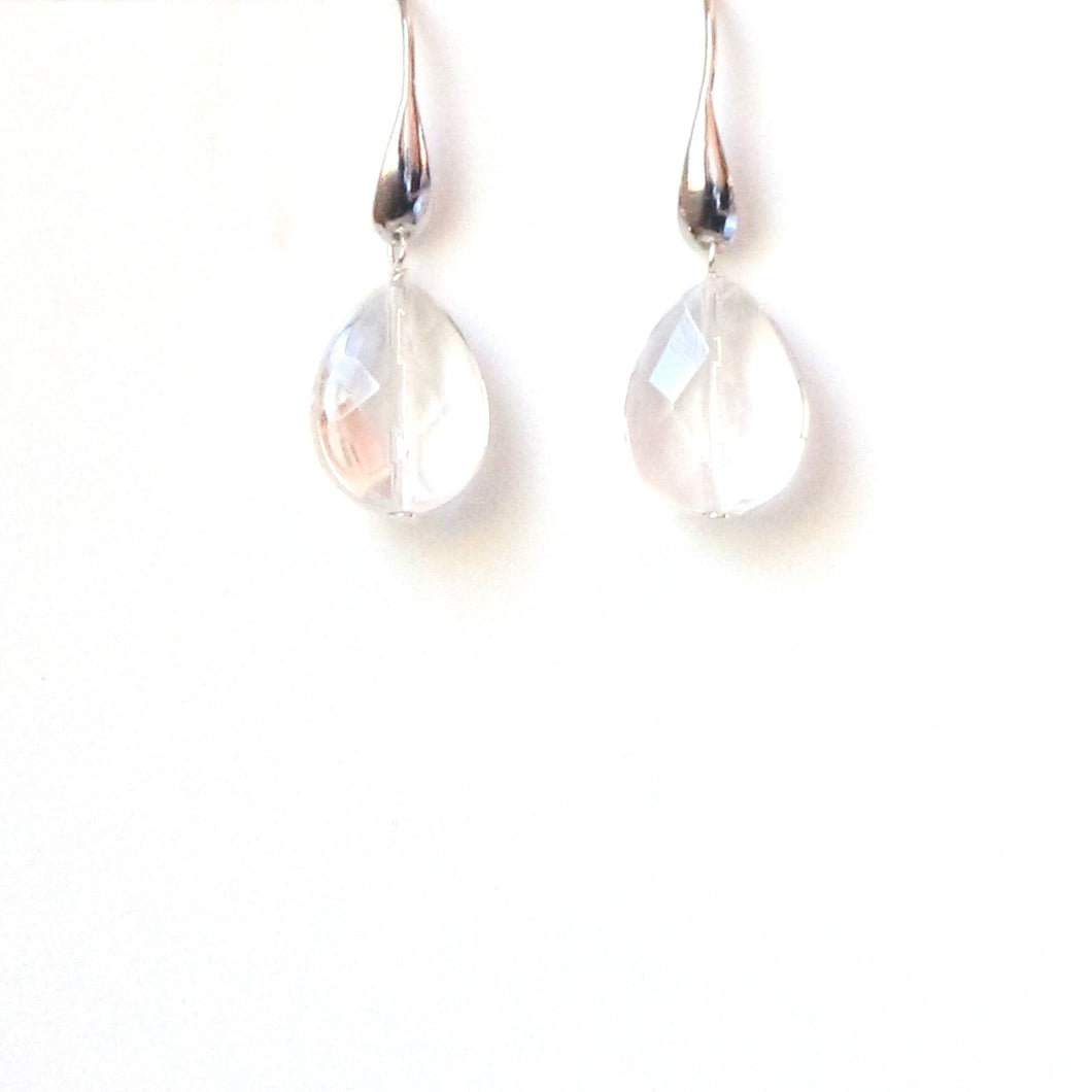 Clear Quartz Faceted Teardrop Earrings with Sterling Silver