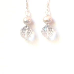 Clear Faceted Quartz Earrings with Pearls and Sterling Silver