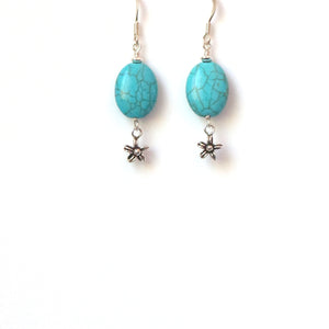 Turquoise Colour Earrings with Howlite and Sterling Silver Flowers