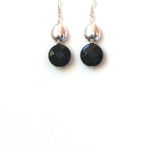 Black Onyx Faceted Earrings with Sterling Silver Beads