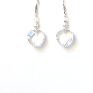 Clear Quartz Faceted Heart Earrings with Pearls and Sterling Silver
