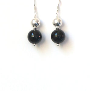 Black Onyx Earrings with Sterling Silver Beads