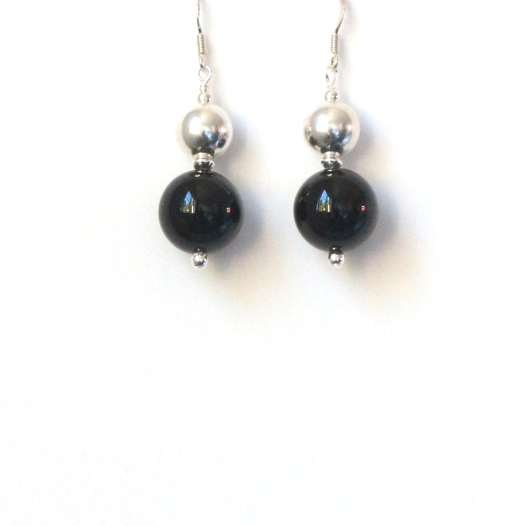 Black Onyx Earrings with Sterling Silver Beads