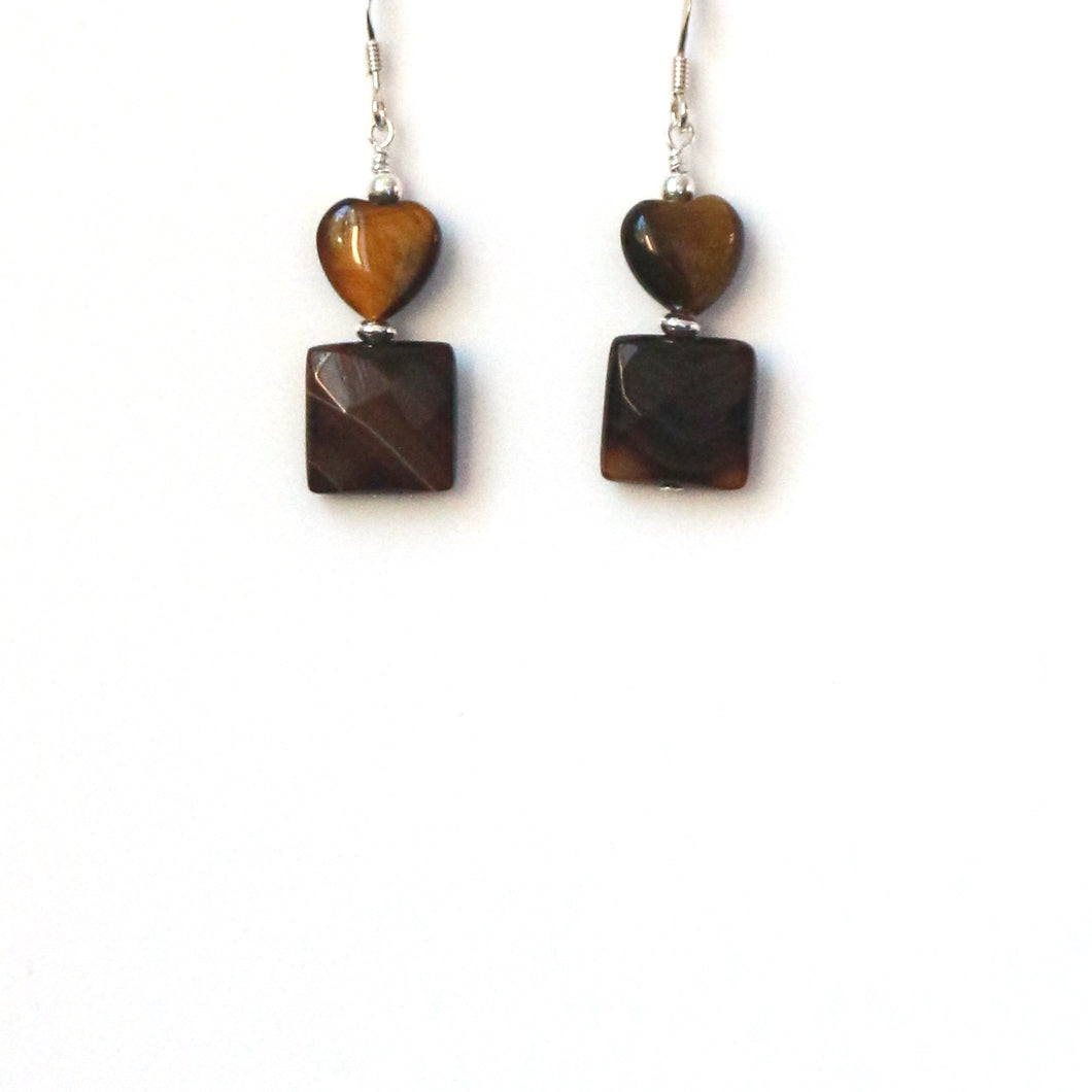 Brown Earrings with Agate Tigers Eye and Sterling Silver