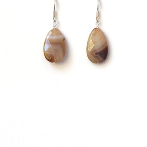 Brown Earrings with Stripes Agate and Sterling Silver