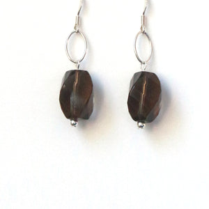 Brown Earrings with Faceted Smoky Quartz and Sterling Silver