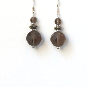 Brown Earrings with Matt Smoky Quartz Pyrite and Sterling Silver