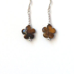 Brown Earrings with Tigers Eye Flowers and Sterling Silver