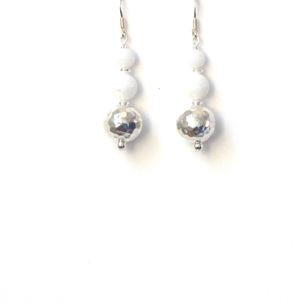 White Earrings with White Agate and Sterling Silver