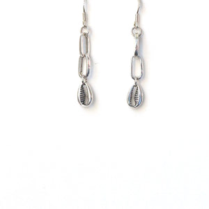 Sterling Silver Earrings with Chain and Cowrie Shell Charms