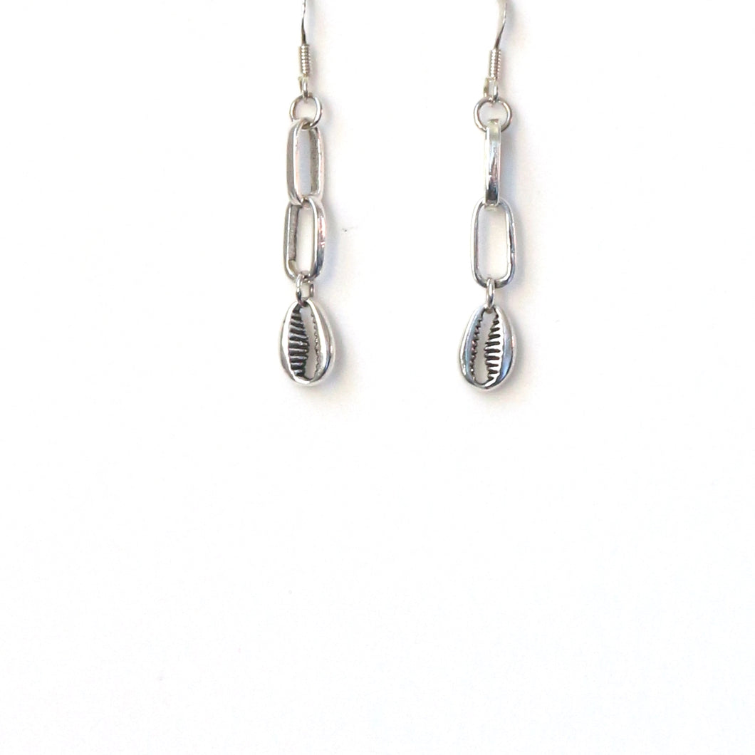 Sterling Silver Earrings with Chain and Cowrie Shell Charms
