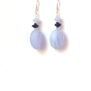 Blue Earrings with Blue Lace Agate Lapis Lazuli and Sterling Silver