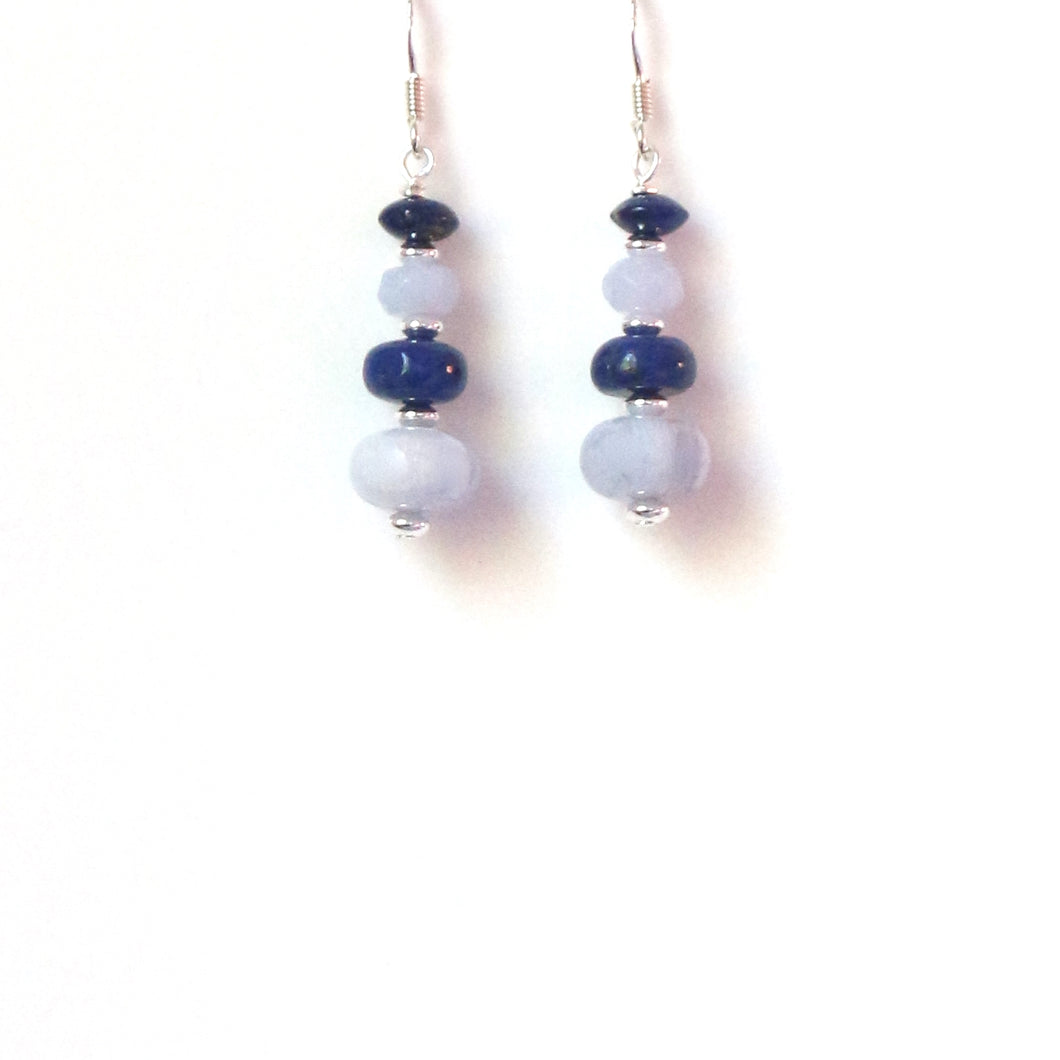Blue Earrings with Blue Lace Agate lapis Lazuli and Sterling Silver
