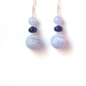 Blue Earrings with Blue Lace Agate Dumortierite and Sterling Silver