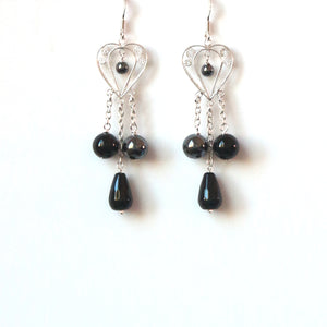 Black Earrings with Black Onyx Hematite and Sterling Silver