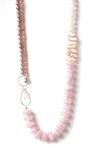 Australian Handmade Pink Necklace with Rose Quartz Aragonite Pearls and Sterling Silver