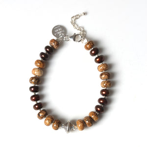 Brown Bracelet with Picture Jasper Pearls and Sterling Silver