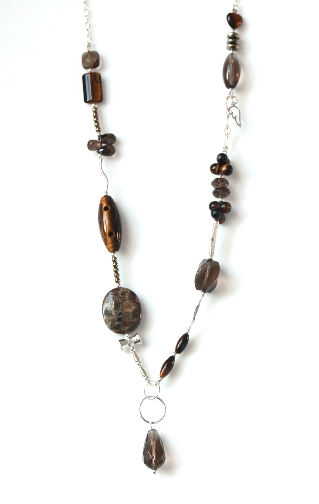 Australian Handmade Brown Smoky Quartz Tigers Eye Pyorite Necklace