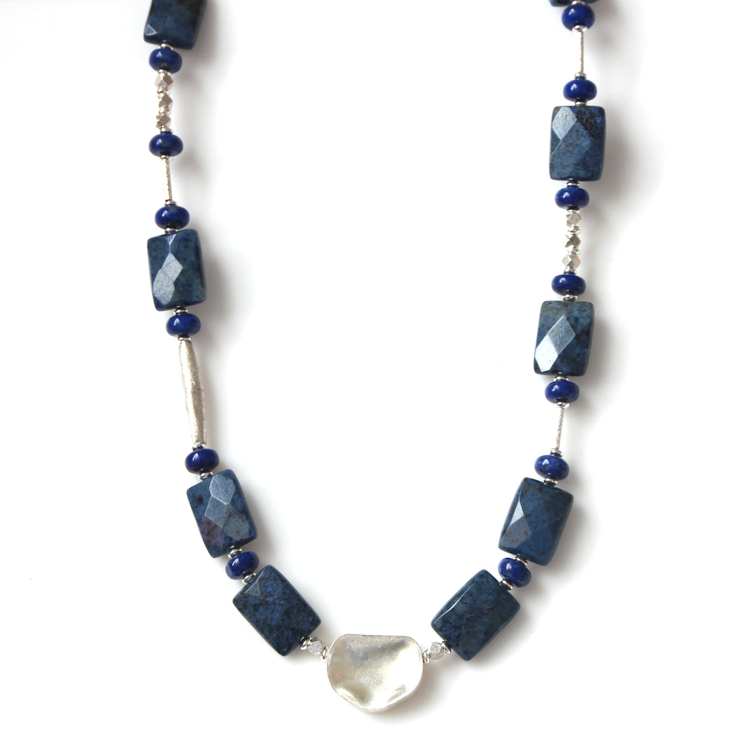Australian Handmade Blue Necklace with Dumortierite Lapis Lazuli and Sterling Silver