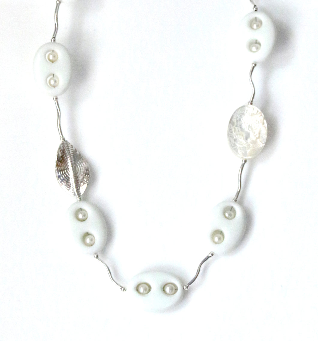Australian Handmade White Necklace with Agate Pearls Mother of Pearl and Sterling Silver