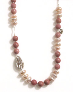 Australian Handmade Pink Necklace with Rhodonite Natural Pink Pearls and Sterling Silver