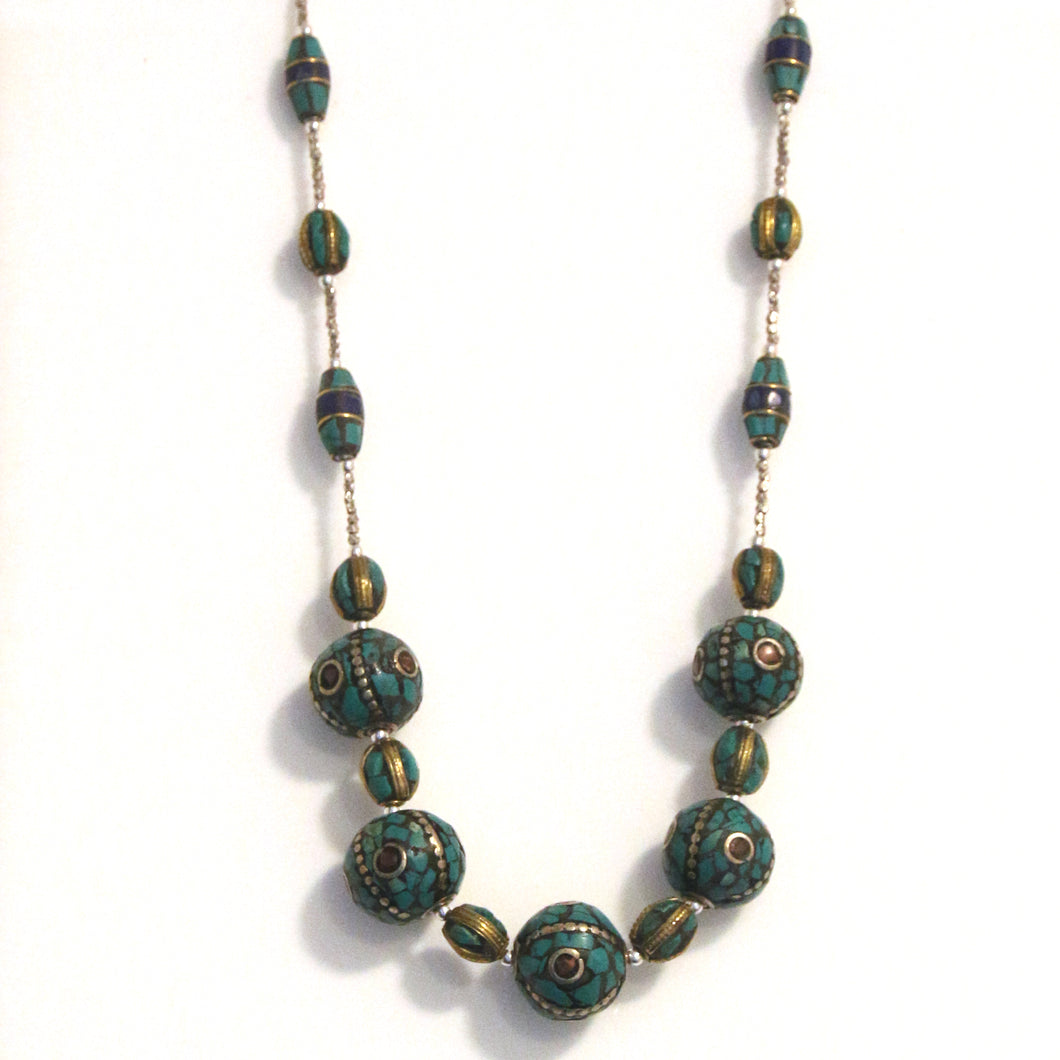 Australian Handmade Turquoise Colour Necklace with Nepalese Beads and Sterling Silver