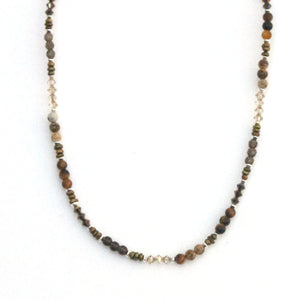 Australian Handmade Brown Necklace with Smoky Quartz Tigers Eye Jasper Pearls Swarovski Crystals and Sterling Silver