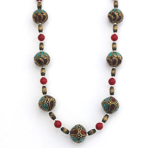 Australian Handmade Red Necklace with Coral Nepalese and Brass Beads and Sterling Silver