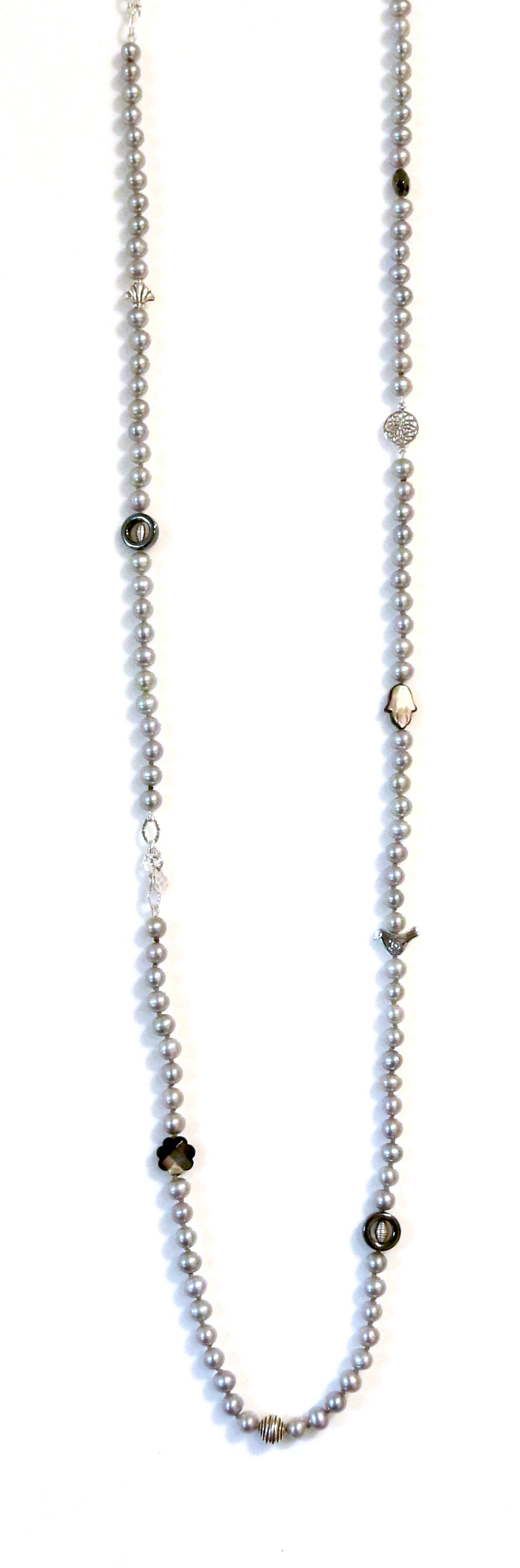 Australian Handmade Grey Necklace with Pearls Mother of Pearl Hematite and Sterling Silver