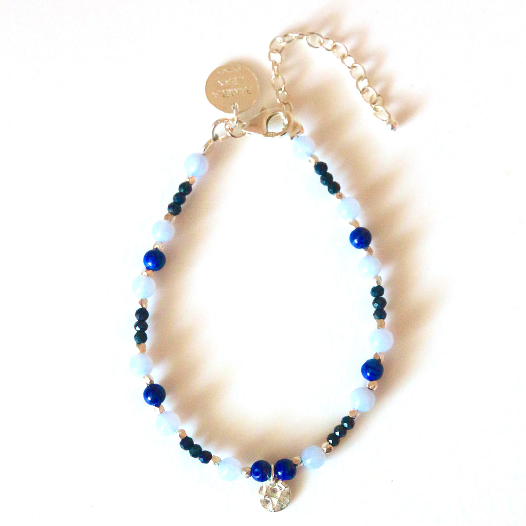 Blue Bracelet with Blue Lace Agate Lapis and Sterling Silver
