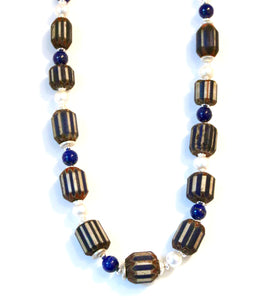 Australian Handmade Blue Necklace with African Trade Beads Lapis Lazuli and Sterling Silver