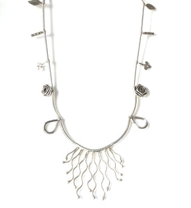 Sterling Silver Necklace with Unusual Centrepiece and Multiple Charms