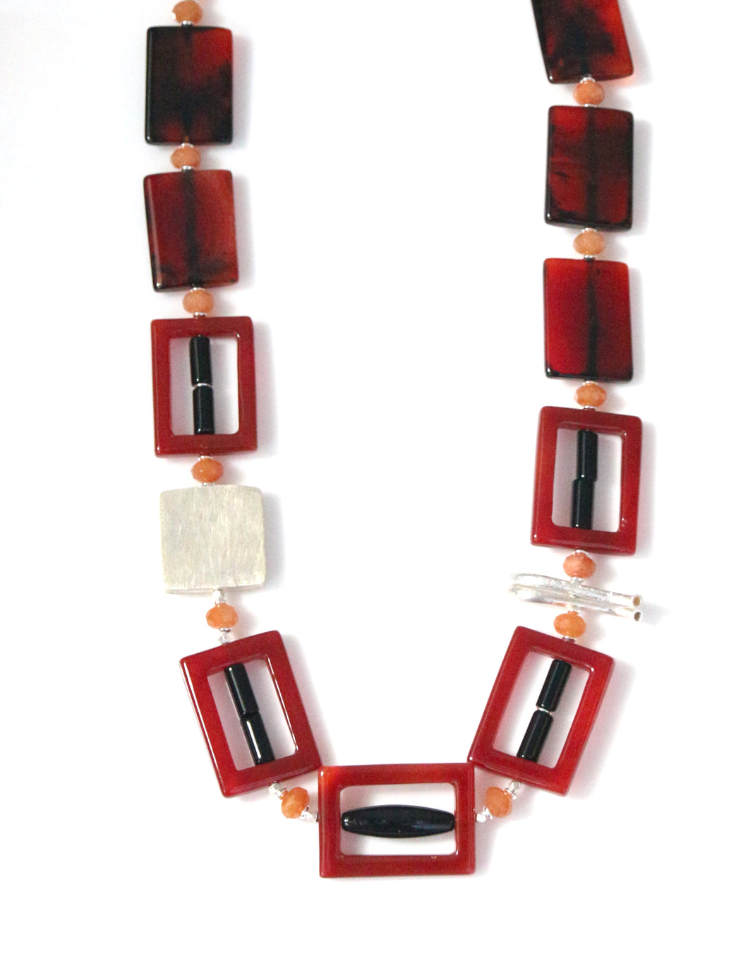 Australian Handmade Necklace with Agate Carnelian Onyx and Sterling Silver