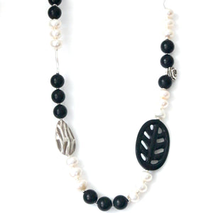 Australian Handmade Black Matt Jade Necklace with Onyx Pearls and Sterling Silver