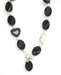 Australian Handmade Black Onyx Necklace with Baroque Pearl Pearls and Sterling Silver
