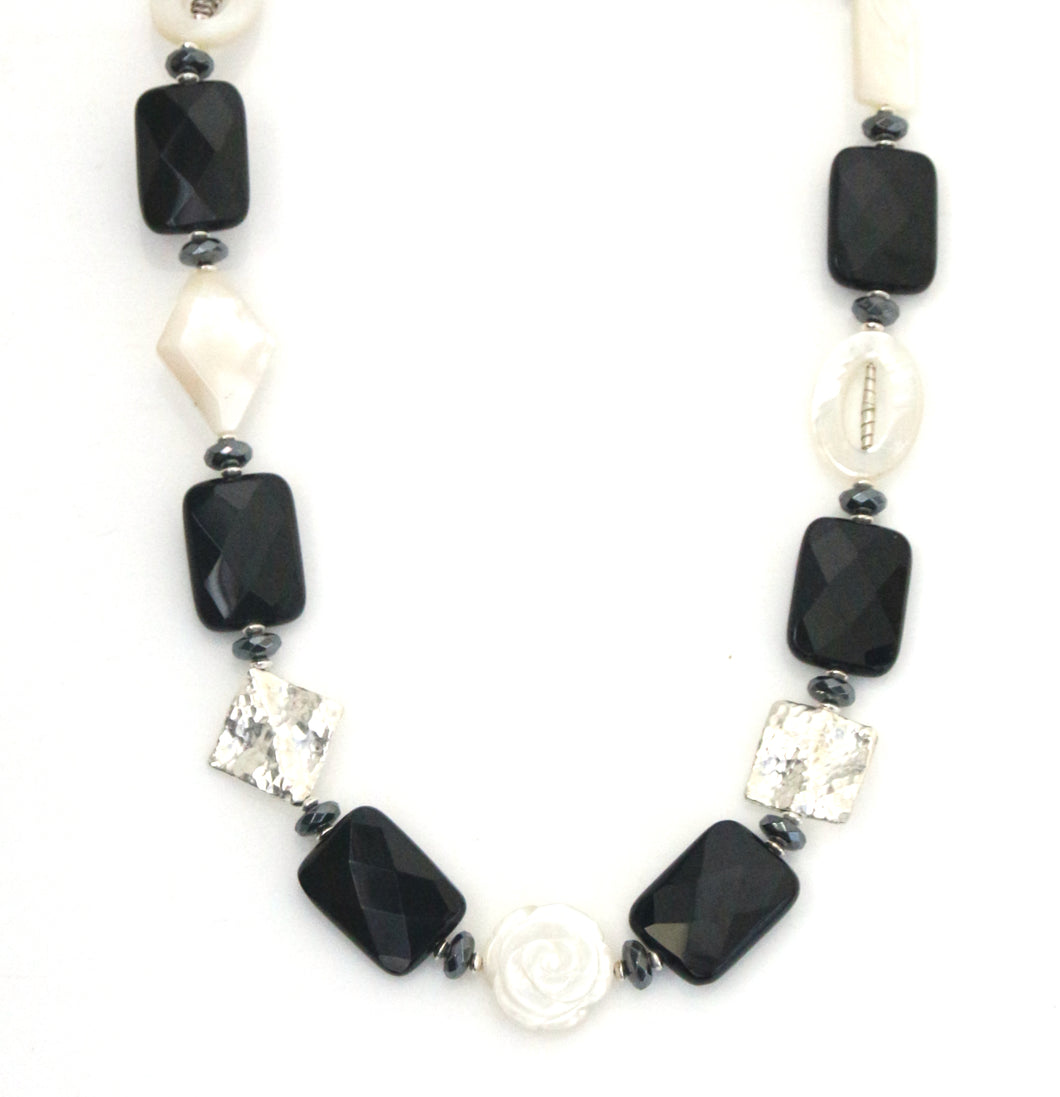 Australian Handmade Black Onyx Necklace with Hematite MOP and Sterling Silver