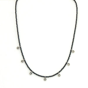 Australian Handmade Black Spinel Necklace with Sterling Silver Hearts