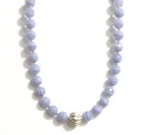 Australian Handmade Necklace with Facetted Blue Lace Agate and Sterling Silver Centrepiece