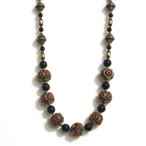 Australian Handmade Blue Necklace with Nepalese Beads Blue Goldstone Brass Beads and Sterling Silver