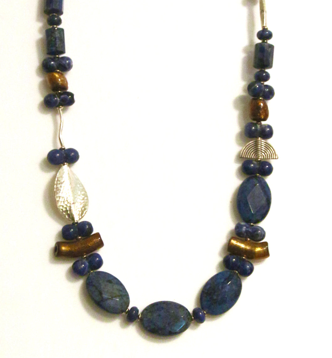 Australian Handmade Blue Necklace with Dumortierite Sodalite Natural Gold Coral and Sterling Silver