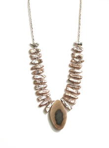 Australian Handmade Brown Necklace with Royal Imperial Jasper Biwa Pearls and Sterling Silver