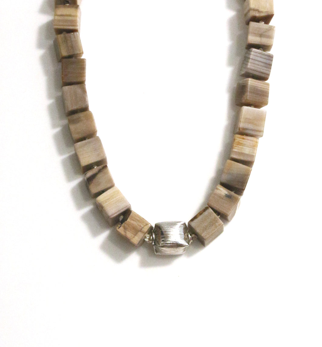 Australian Handmade Brown Necklace with Wood Opalite and Sterling Silver
