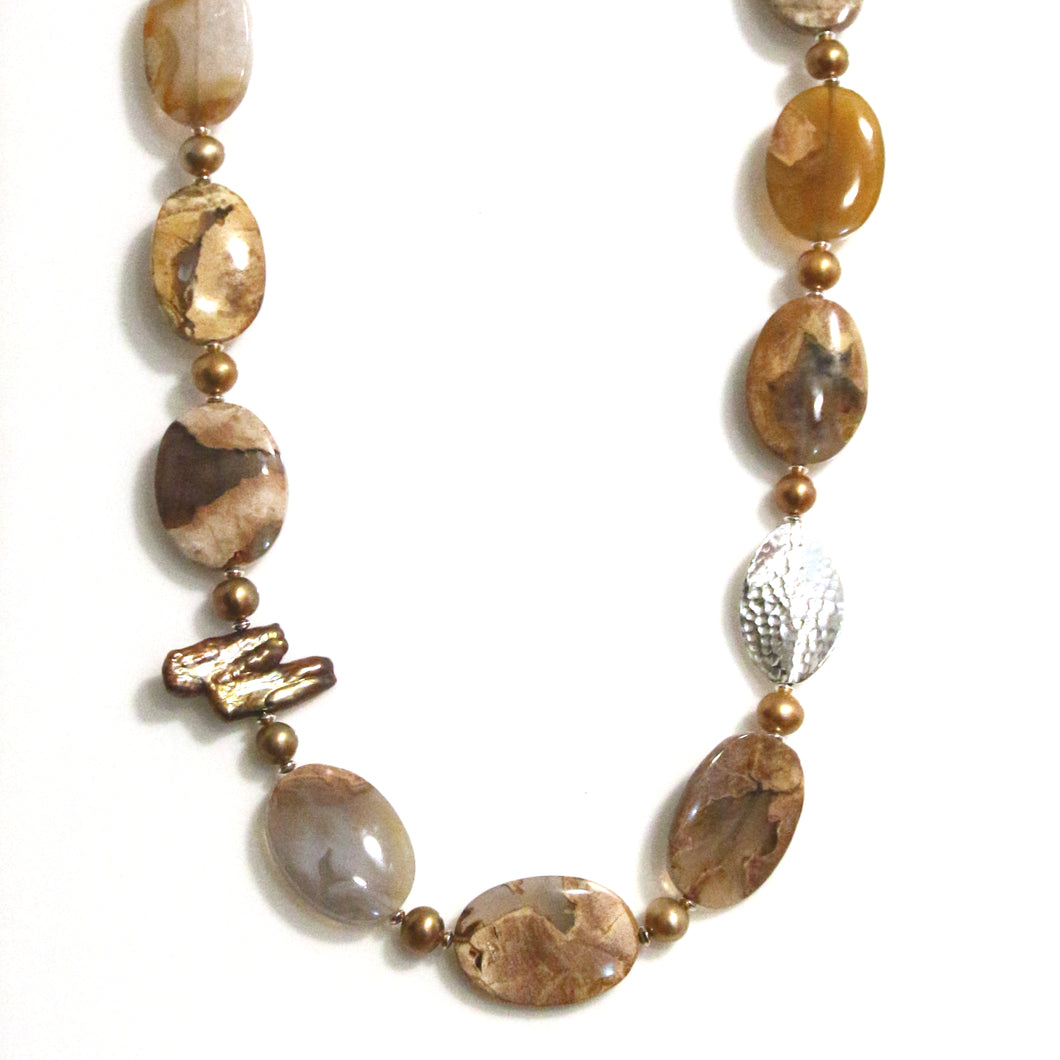 Australian Handmade Brown Necklace with Thunder Egg Pearls and Sterling Silver