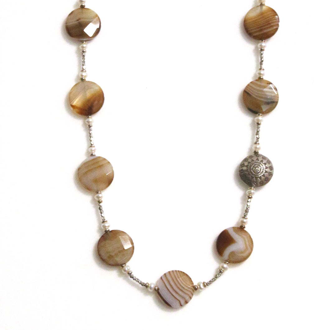 Australian Handmade Brown Necklace with Agate Pearls and Sterling Silver