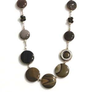 Australian Handmade Brown Necklace with Landscape Jasper Agate Tigers Eye and Sterling Silver