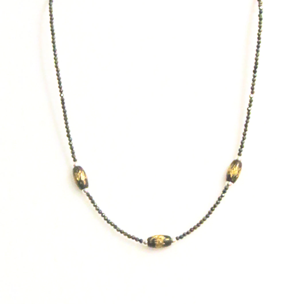 Australian Handmade Brown Necklace with Pyrite Brass Beads and Sterling Silver