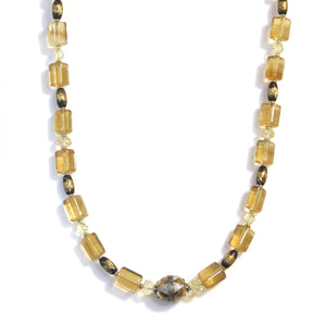 Australian Handmade Yellow Necklace with Fluorite Afghani Brass and Sterling Silver Bead Citrine and Swarovski Crystal