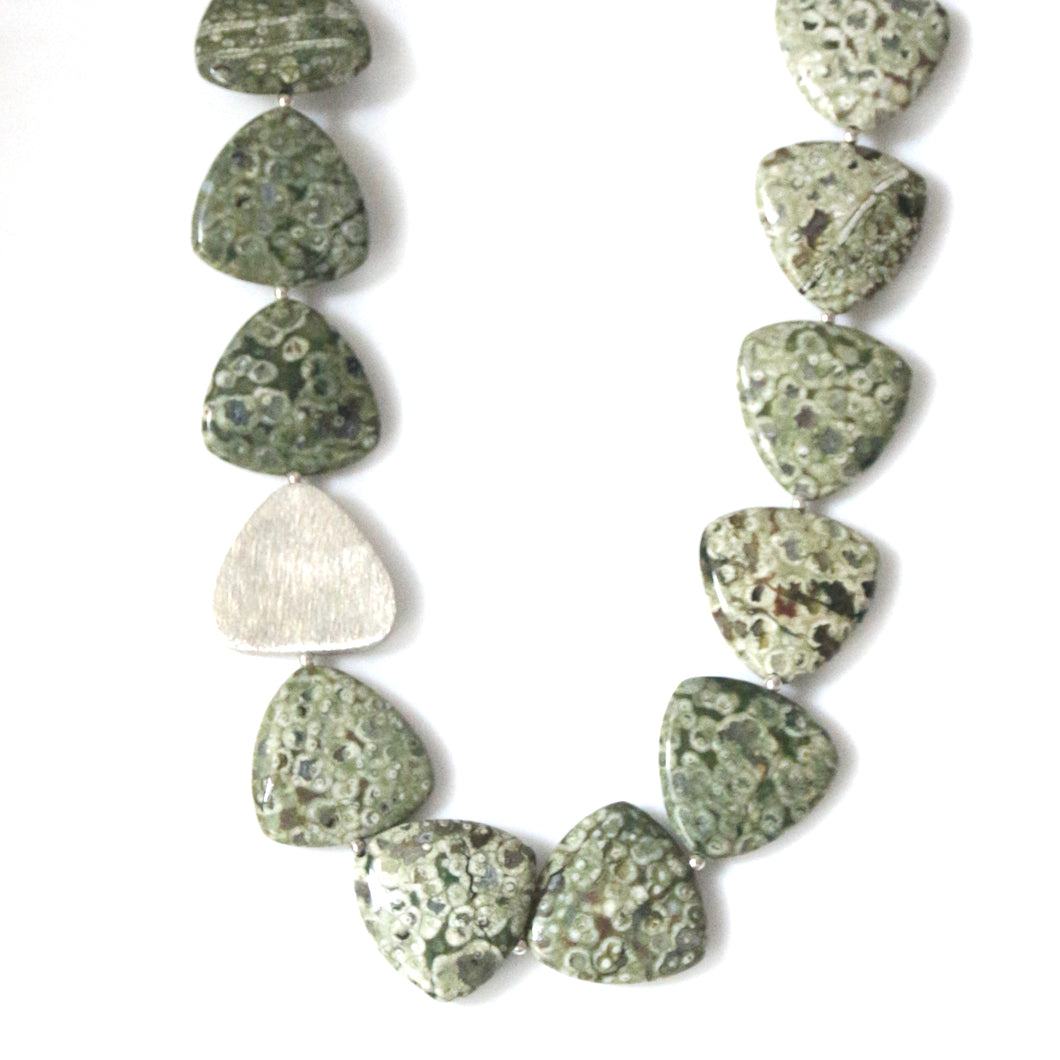 Australian Handmade Green Necklace with Rhyolite and Sterling Silver Feature Piece