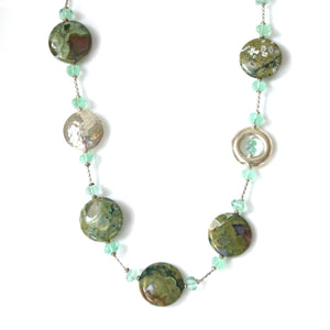 Australian Handmade Green Necklace with Rhyolite Fluorite and Sterling Silver